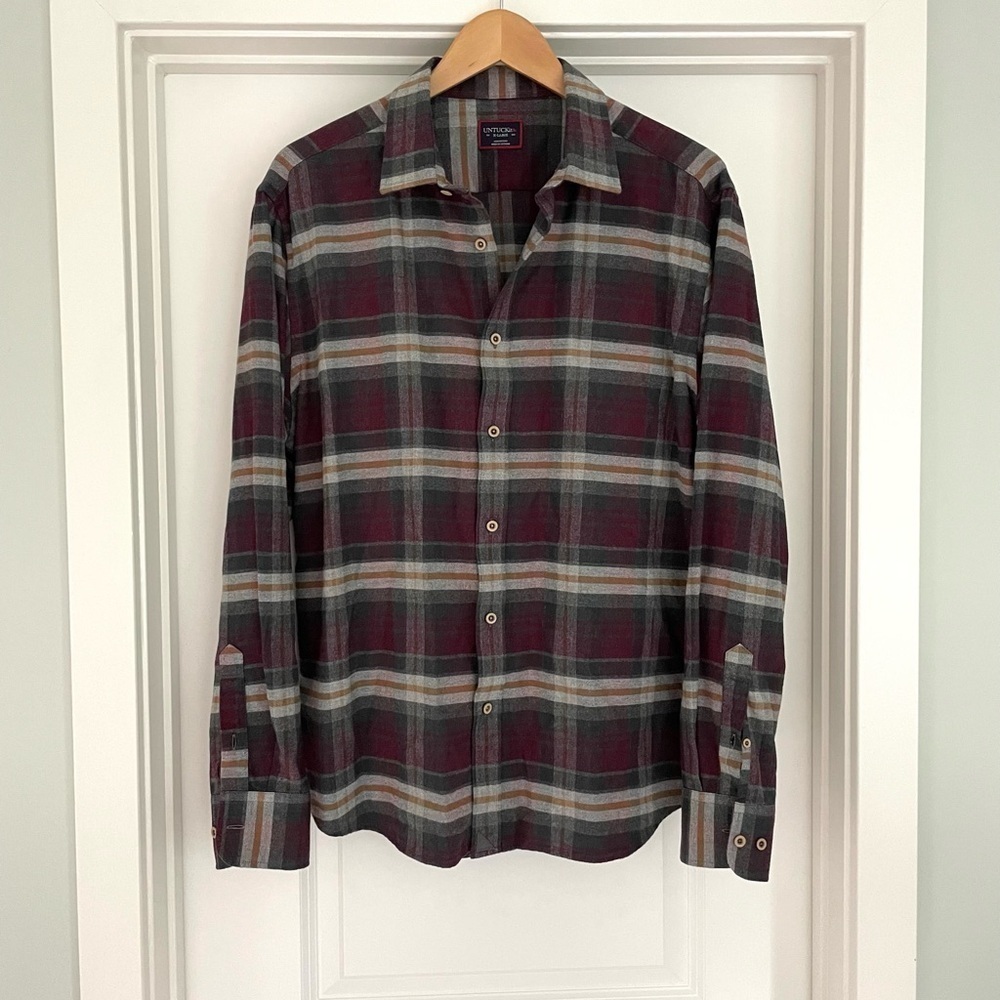 Untuckit Greyton Plaid Cotton Flannel Button Down Size XL